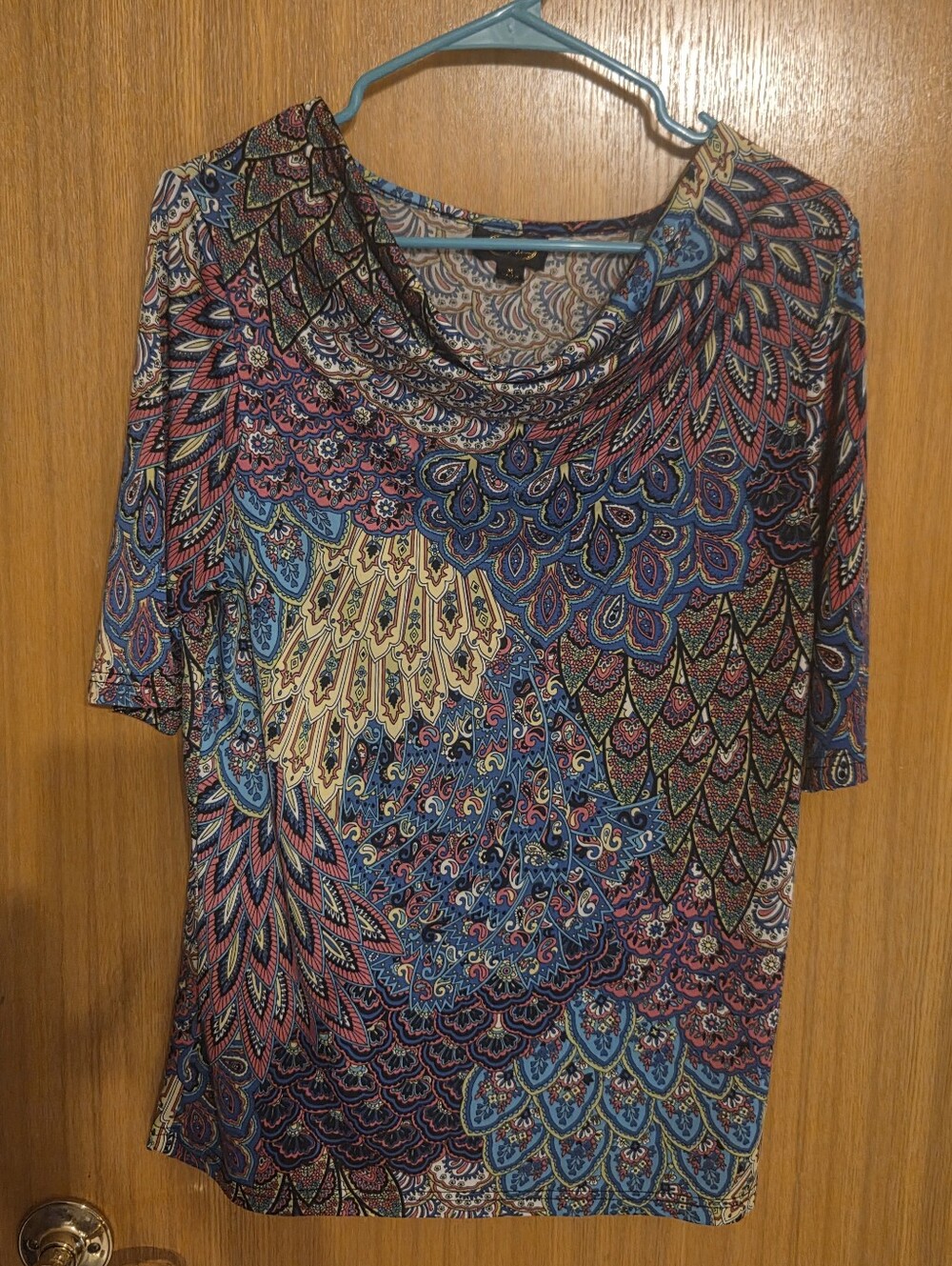 Alex Kim Multicolor Paisley Cowl Neck Short Sleeve Top